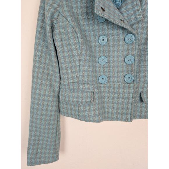 Abercrombie & Fitch Jacket Pea Coat Tweed Plaid Wool Blue Y2K Vintage Size M - Picture 4 of 10
